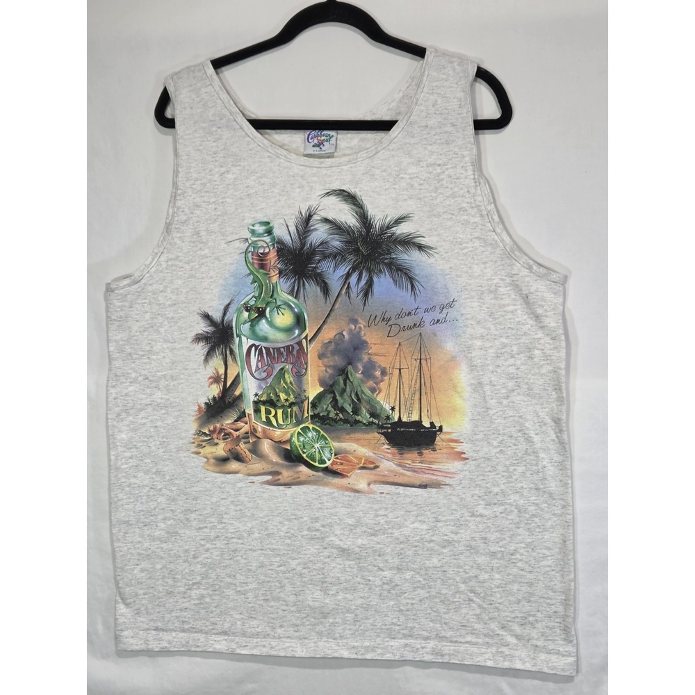Jimmy Buffett Caribbean Soul Tank XL Grey Cane Rum "Why Don't We Get Drunk And"